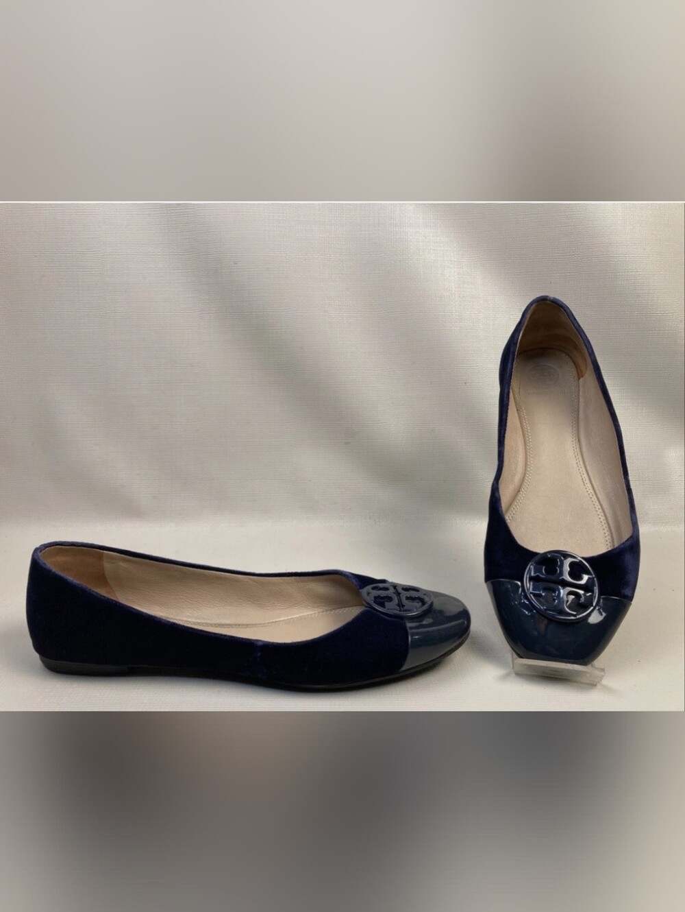 Tory Burch Chelsea Cap-Toe Ballet Flats Velvet Patent Leather Toe Logo